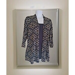 Liz McCoy 2 In One‎ Layered Top Size 2X Blue Geometric Print 3/4 Sleeve Stretch